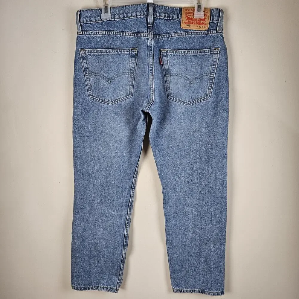 Levis 502 Jeans Mens 32x30 FIT 32X28 Blue Denim Tapered Leg Mid Rise Stretch